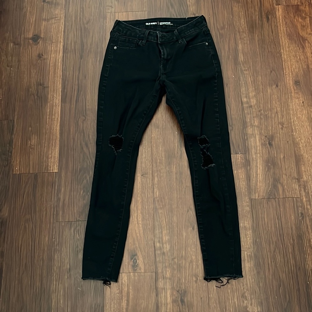 OLD NAVY - mid rise distressed black jeans